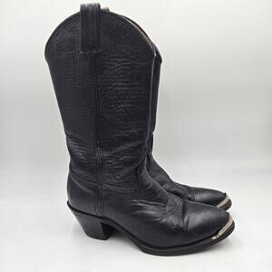 Vintage Mens Cowboy Boots Black Leather sz 8 W Biltrite Metal Tip Pointed Toe